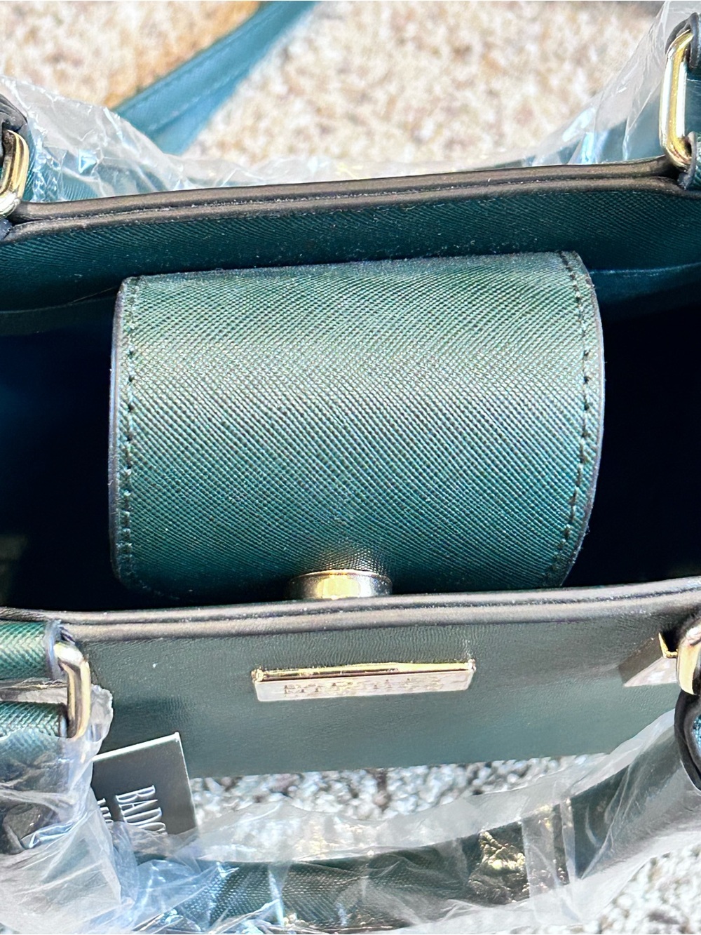 Badgley Mischka Vegan Saffiano Leather Emerald Green Crossbody Handbag 9x8 NEW - Picture 8 of 15